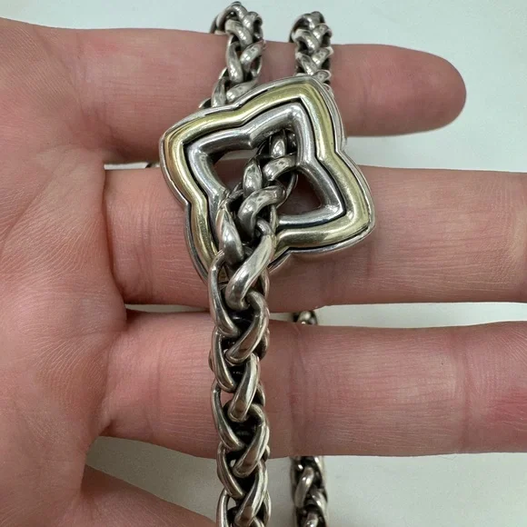 David Yurman Two-Tone Quatrefoil Lariat Adjustable Wheat Chain Necklace